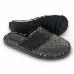 Klapki męskie skórzane, kapcie wsuwane szaro czarne