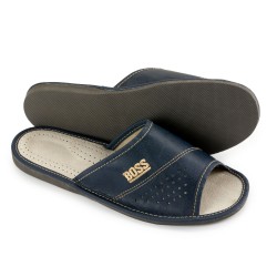 Kapcie klapki męskie BOSS skóra granatowe