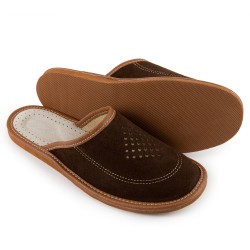 Pantofle męskie zamszowe naturalna skóra brązowe