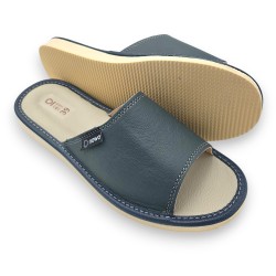 Kapcie damskie skórzane granatowo szare