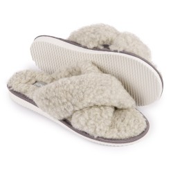 Wełniane kapcie damskie szare ciepłe obuwie domowe