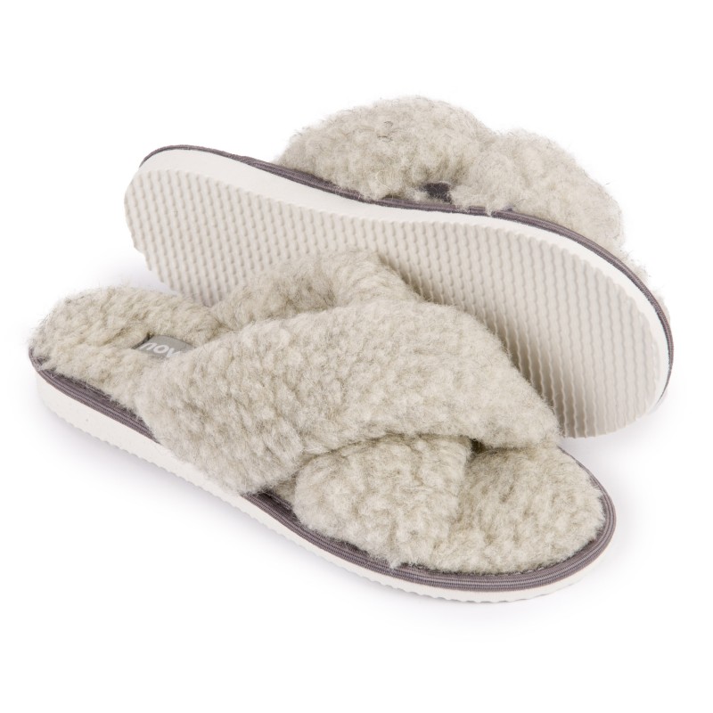 Wełniane kapcie damskie szare ciepłe obuwie domowe