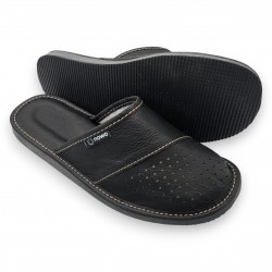 Kapcie męskie czarne skóra naturalna