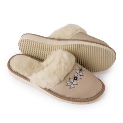 Ocieplane pantofle damskie z wełną, beżowe