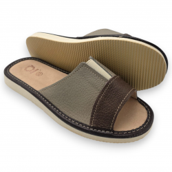 Kapcie damskie z gumką, beżowo brązowe