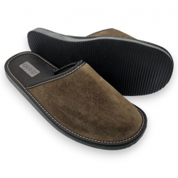 Pantofle męskie skóra naturalna, brązowe