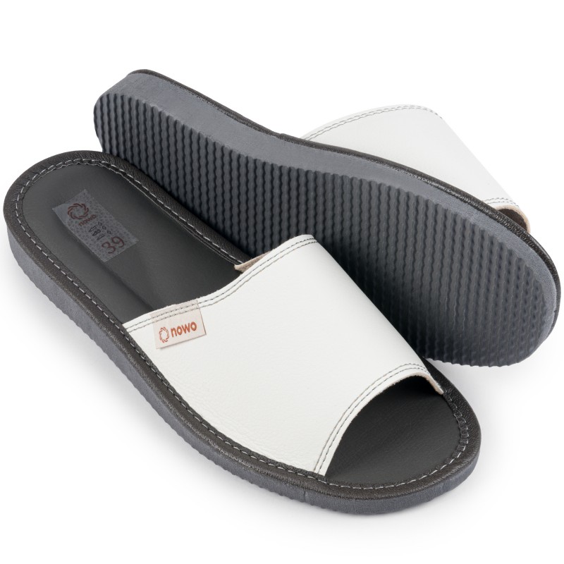 Kapcie damskie skóra ekologiczna, białe