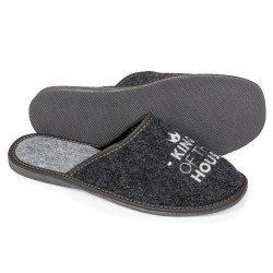 Kapcie męskie filcowe, czarne King of the house