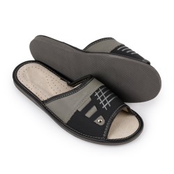 Kapcie męskie skórzane, szaro-czarne